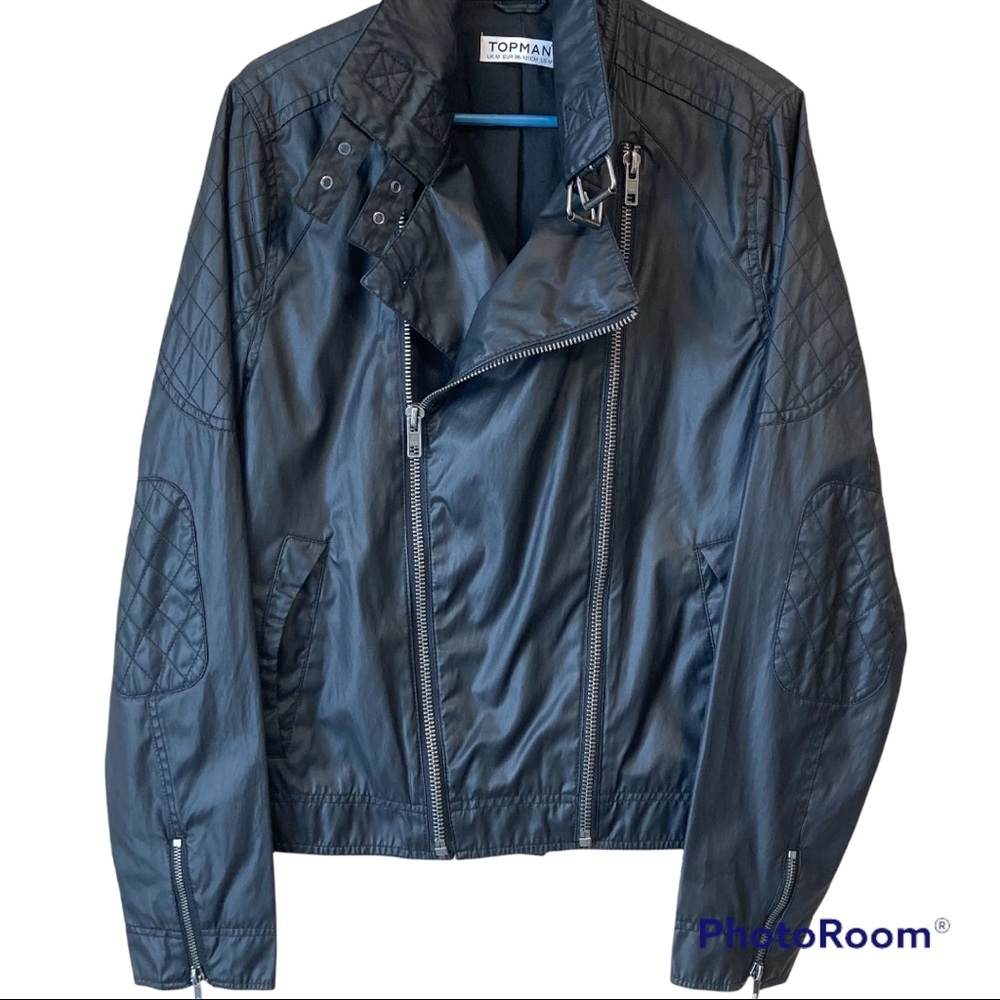 Topman Men’s Biker Jacket Polyester Zippers Medium Moto Streetwear